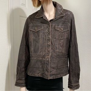 SCULLY Genuine Leather Brown Vintage Look Distressed Topstitch Leather Jacket